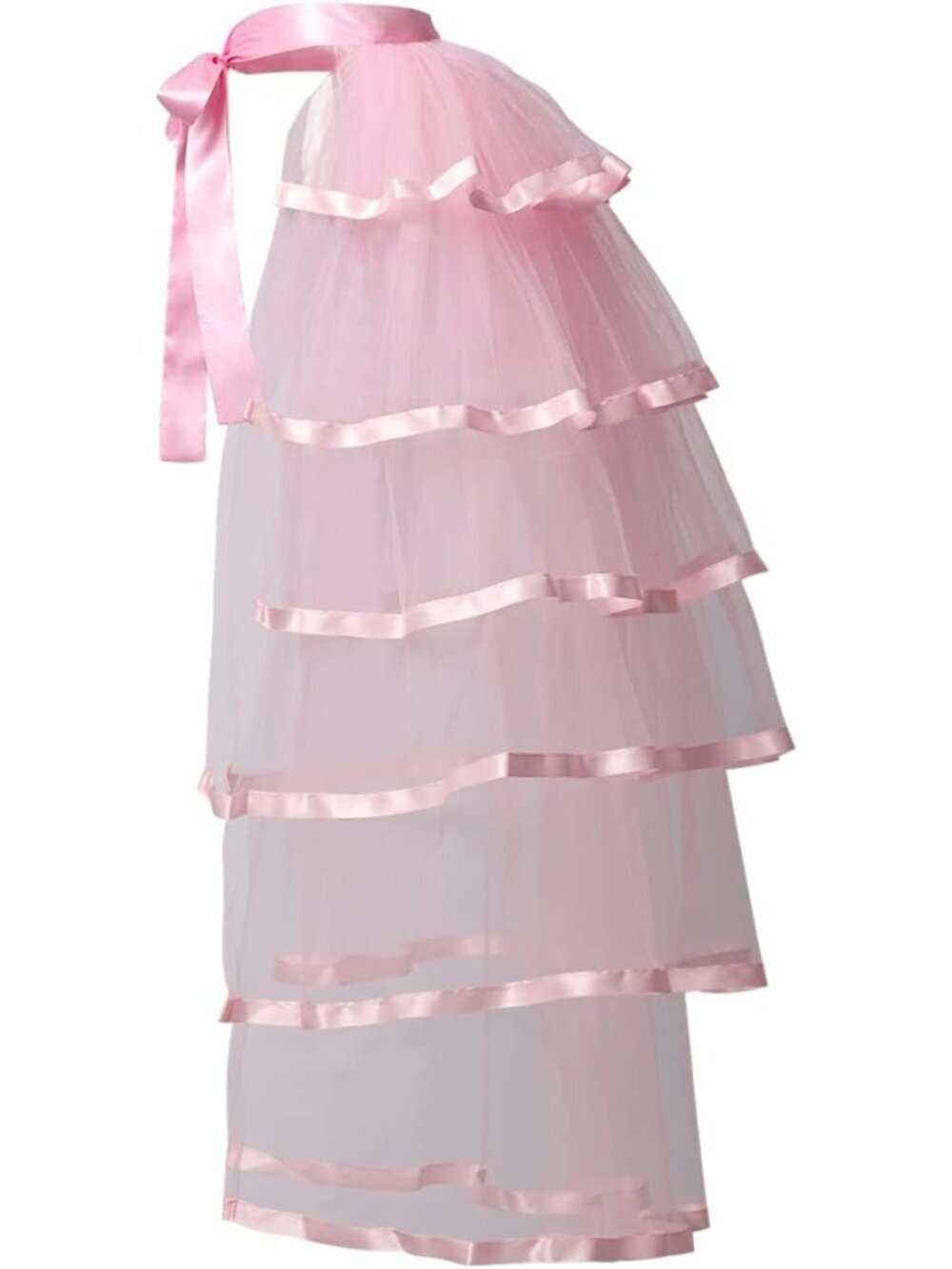 Women's Pink Steampunk Bustle 6 Layered Tie On Belt Tulle Tutu Over Skirt